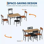 Ensemble de salle à manger 5 pièces, ensemble table de cuisine en bois avec 4 chaises rembourrées en PU, ensemble de dînette avec structure en métal industriel, marron