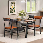 Ensemble de salle à manger 5 pièces, ensemble table de cuisine en bois avec 4 chaises rembourrées en PU, ensemble de dînette avec structure en métal industriel, marron