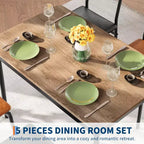 Ensemble de salle à manger 5 pièces, ensemble table de cuisine en bois avec 4 chaises rembourrées en PU, ensemble de dînette avec structure en métal industriel, marron