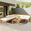 6 PCS Patio Sofa Set Outdoor Modular Sectional Garden Furniture Set L-Shaped Conversation Set with Table, Ottoman, Cushions & Pillows- ModernLuxe