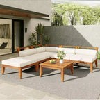 6 PCS Patio Sofa Set Outdoor Modular Sectional Garden Furniture Set L-Shaped Conversation Set with Table, Ottoman, Cushions & Pillows- ModernLuxe