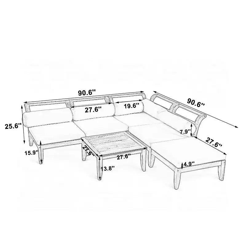 Ensemble de canapés de patio 6 pièces, salon de jardin modulaire d'extérieur, sectionnel en forme de L avec table, pouf, coussins et oreillers - ModernLuxe