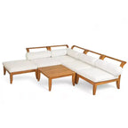 Ensemble de canapés de patio 6 pièces, salon de jardin modulaire d'extérieur, sectionnel en forme de L avec table, pouf, coussins et oreillers - ModernLuxe