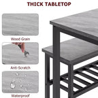 Ensemble table à manger et 4 chaises, table de cuisine moderne avec chaises et banc pour petit espace, ensemble de salle à manger 4 personnes avec cadre en métal et étagère de rangement