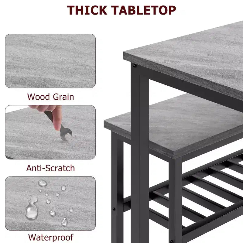 Ensemble table à manger et 4 chaises, table de cuisine moderne avec chaises et banc pour petit espace, ensemble de salle à manger 4 personnes avec cadre en métal et étagère de rangement
