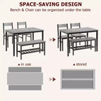 Ensemble table à manger et 4 chaises, table de cuisine moderne avec chaises et banc pour petit espace, ensemble de salle à manger 4 personnes avec cadre en métal et étagère de rangement