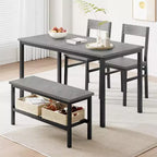 Ensemble table à manger et 4 chaises, table de cuisine moderne avec chaises et banc pour petit espace, ensemble de salle à manger 4 personnes avec cadre en métal et étagère de rangement