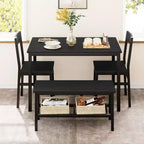 Ensemble table à manger et 4 chaises, table de cuisine moderne avec chaises et banc pour petit espace, ensemble de salle à manger 4 personnes avec cadre en métal et étagère de rangement