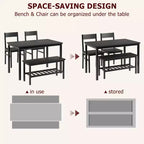 Ensemble table à manger et 4 chaises, table de cuisine moderne avec chaises et banc pour petit espace, ensemble de salle à manger 4 personnes avec cadre en métal et étagère de rangement