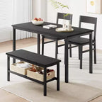 Ensemble table à manger et 4 chaises, table de cuisine moderne avec chaises et banc pour petit espace, ensemble de salle à manger 4 personnes avec cadre en métal et étagère de rangement