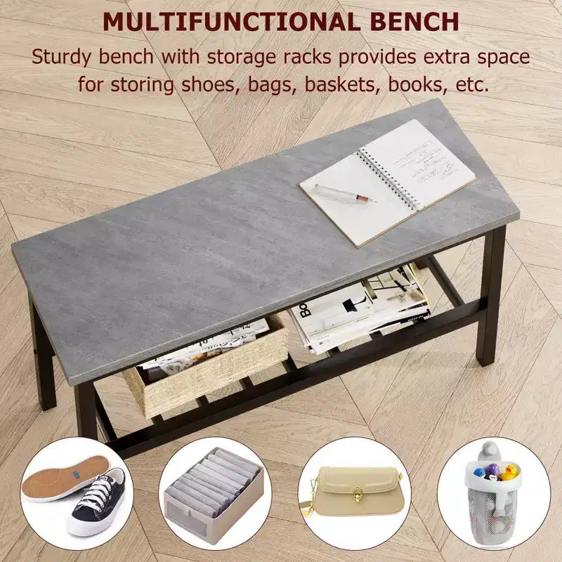 Ensemble table à manger et 4 chaises, table de cuisine moderne avec chaises et banc pour petit espace, ensemble de salle à manger 4 personnes avec cadre en métal et étagère de rangement