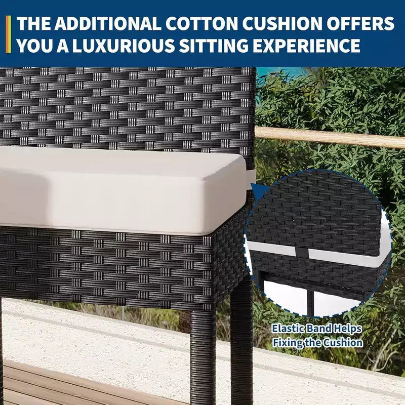 Lot de 2 tabourets de bar hauts de jardin en osier GustoWave avec coussins, sans accoudoirs, pour jardin et piscine