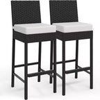 Lot de 2 tabourets de bar hauts de jardin en osier GustoWave avec coussins, sans accoudoirs, pour jardin et piscine