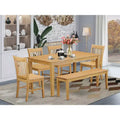 HomeStock Belmont Dining Room Set With Bench- Dining Table And 4 Chairs And Bench, Oak