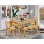 HomeStock Belmont Dining Room Set With Bench- Dining Table And 4 Chairs And Bench, Oak