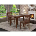HomeStock Belmont 3Pc Dining Table Set Contains a Small Dining Table and 2 Modern Dining Chairs with Linen Fabic Seat, Mahogany Finish