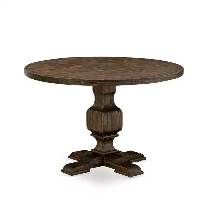 Ensemble de salle à manger HomeStock Belmont 7 pièces - Table et 6 chaises en tissu lin sable clair avec dossier haut - Fini Jacobean vieilli