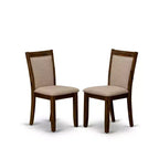 Ensemble de salle à manger 5 pièces HomeStock Belmont – Table de salle à manger à pied central et 4 chaises de salle à manger Parson dossier haut couleur sable clair – Finition noyer antique