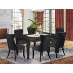 HomeStock Belmont 7 Piece Dining Table Set Contains a Rectangle Kitchen Table with Butterfly Leaf and 6 Upholstered Chairs, Black