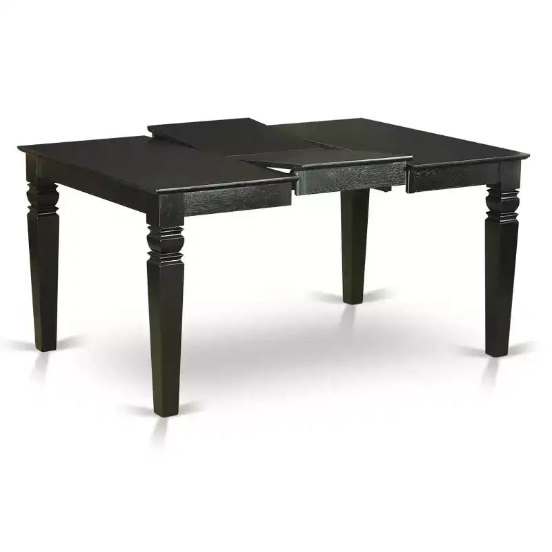 HomeStock Belmont Ensemble de salle à manger 7 pièces comprenant une table de cuisine rectangulaire avec rallonge papillon et 6 chaises rembourrées, noir