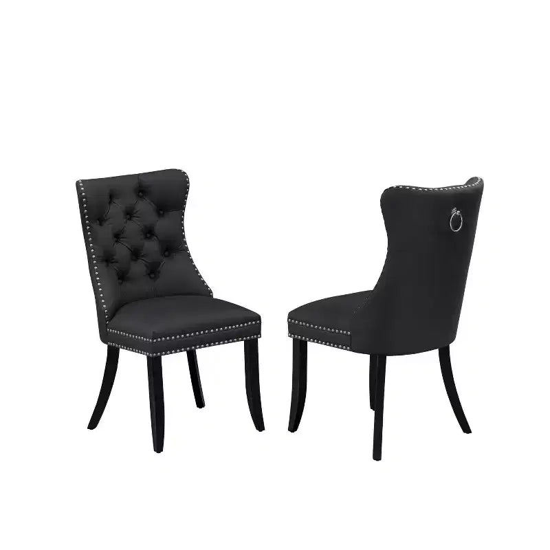 HomeStock Belmont Ensemble de salle à manger 7 pièces comprenant une table de cuisine rectangulaire avec rallonge papillon et 6 chaises rembourrées, noir