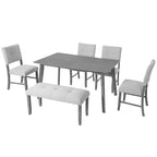 Ensemble de salle à manger en bois 6 pièces, table rectangulaire avec 4 chaises rembourrées et banc