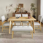 Ensemble de salle à manger en bois 6 pièces, table rectangulaire avec 4 chaises rembourrées et banc