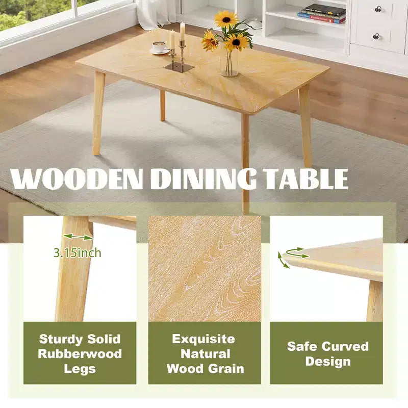 Ensemble de salle à manger en bois 6 pièces, table rectangulaire avec 4 chaises rembourrées et banc