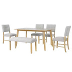Ensemble de salle à manger en bois 6 pièces, table rectangulaire avec 4 chaises rembourrées et banc