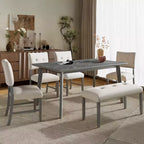 Ensemble de salle à manger en bois 6 pièces, table rectangulaire avec 4 chaises rembourrées et banc