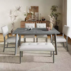 Ensemble de salle à manger en bois 6 pièces, table rectangulaire avec 4 chaises rembourrées et banc