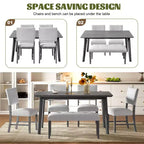 Ensemble de salle à manger en bois 6 pièces, table rectangulaire avec 4 chaises rembourrées et banc