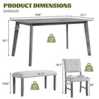 Ensemble de salle à manger en bois 6 pièces, table rectangulaire avec 4 chaises rembourrées et banc