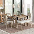 Ensemble de salle à manger 6 places avec plateau de table effet bois, ensemble de table de cuisine avec chaises et banc