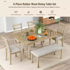 Ensemble de salle à manger 6 places avec plateau de table effet bois, ensemble de table de cuisine avec chaises et banc
