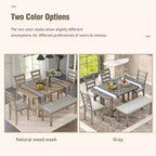 Ensemble de salle à manger 6 places avec plateau de table effet bois, ensemble de table de cuisine avec chaises et banc