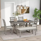 Ensemble de salle à manger 6 places avec plateau de table effet bois, ensemble de table de cuisine avec chaises et banc