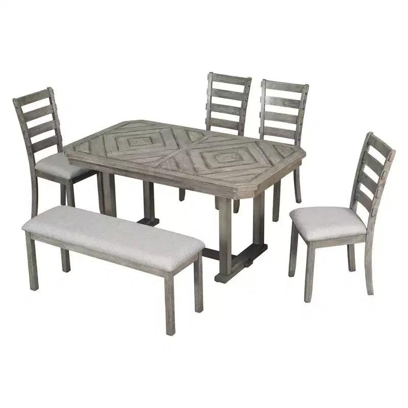 Ensemble de salle à manger 6 places avec plateau de table effet bois, ensemble de table de cuisine avec chaises et banc