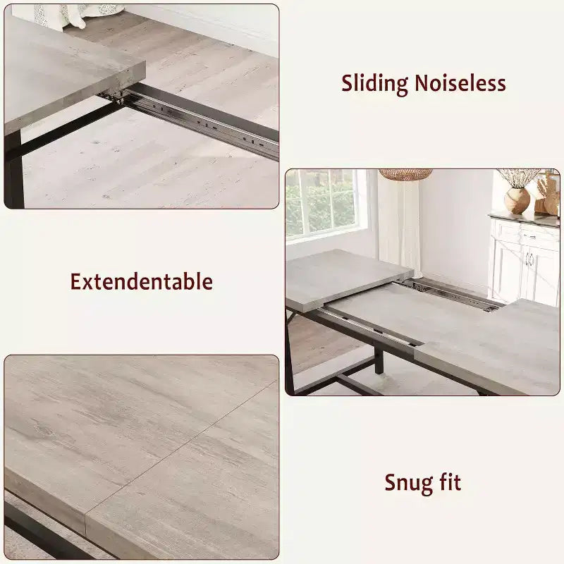 Ensemble table de salle à manger extensible de style campagnard pour 4/6 personnes, grand ensemble de salle à manger avec deux bancs rembourrés, pour la maison, salle à manger, gris rustique