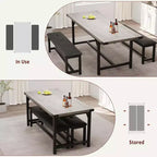 Ensemble table de salle à manger extensible de style campagnard pour 4/6 personnes, grand ensemble de salle à manger avec deux bancs rembourrés, pour la maison, salle à manger, gris rustique