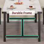 Ensemble Table à Manger Extensible de Ferme pour 4/6 Personnes, Grand Ensemble de Table à Manger avec Deux Bancs Rembourrés, pour Maison, Salle à Manger Marbre Blanc