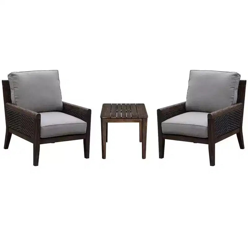 Courtyard Casual Bermuda FSC Teak 3 pc Seating Set Includes: Two Club Chairs and One Square End Table
