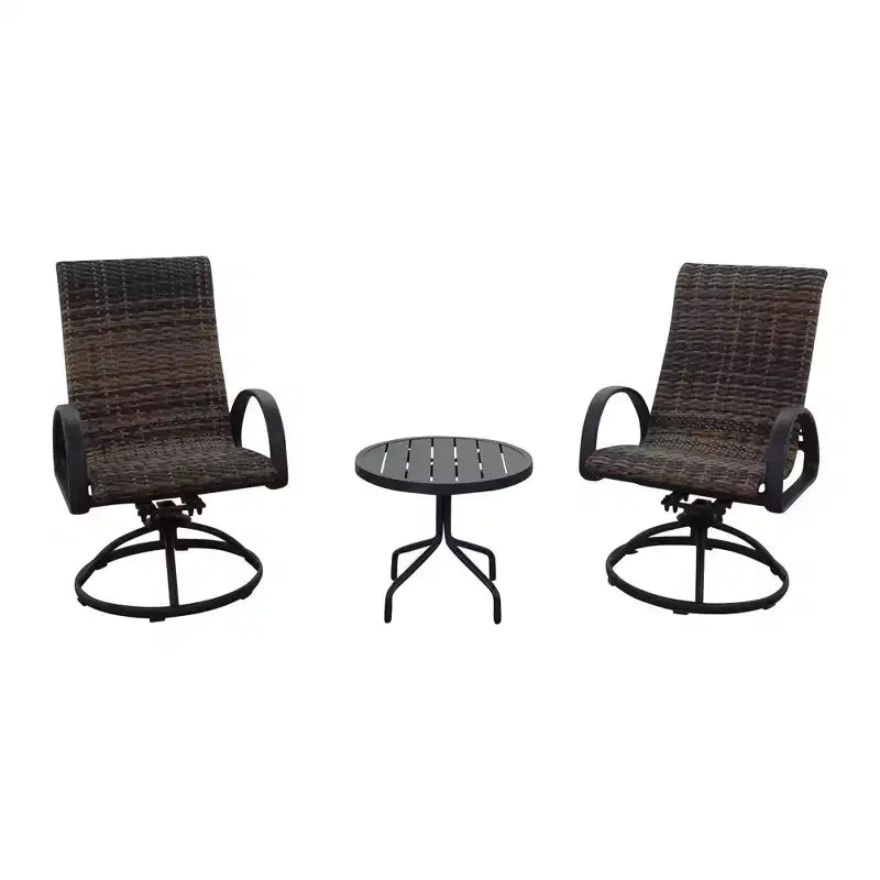 Courtyard Casual Santa Fe 3 pc Wicker Swivel Rocker Set Includes one 20 End Table and two Wicker Swivel Rockers
