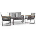 vidaXL 4 Piece Patio Lounge Set - Black Steel and Plywood, Comfortable Garden Chair with Thick Cotton Cushions, Modern Design, Rectangular Table
