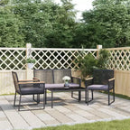 vidaXL Ensemble de 4 fauteuils de jardin - Acier et contreplaqué noirs, chaise de jardin confortable avec coussins épais en coton, design moderne, table rectangulaire