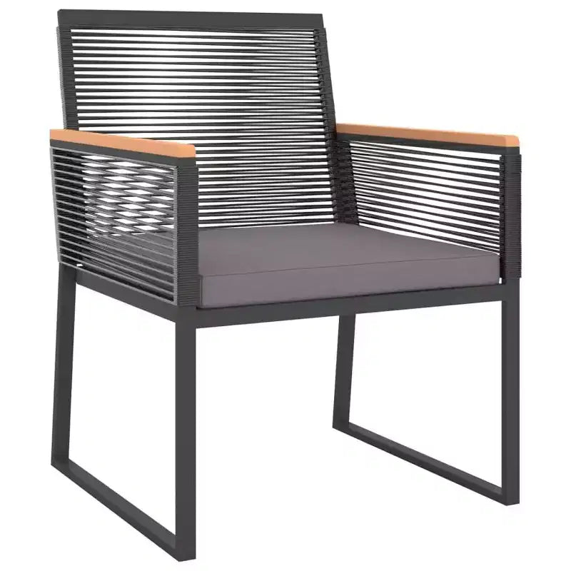 vidaXL Ensemble de 4 fauteuils de jardin - Acier et contreplaqué noirs, chaise de jardin confortable avec coussins épais en coton, design moderne, table rectangulaire