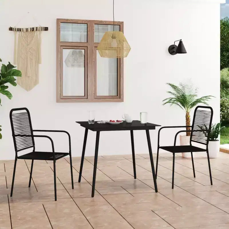 vidaXL Ensemble de salle à manger noir Corde de coton, acier poudré, verre trempé