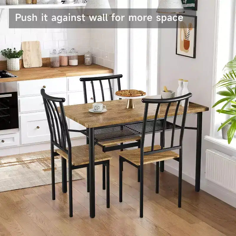 Ensemble de salle à manger rustique 5 pièces Coolmee - Table et 4 chaises avec étagère de rangement