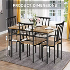 Ensemble de salle à manger rustique 5 pièces Coolmee - Table et 4 chaises avec étagère de rangement