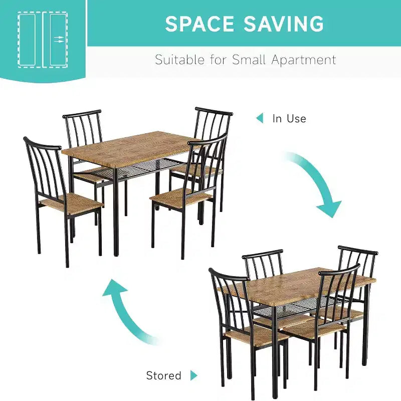 Ensemble de salle à manger rustique 5 pièces Coolmee - Table et 4 chaises avec étagère de rangement